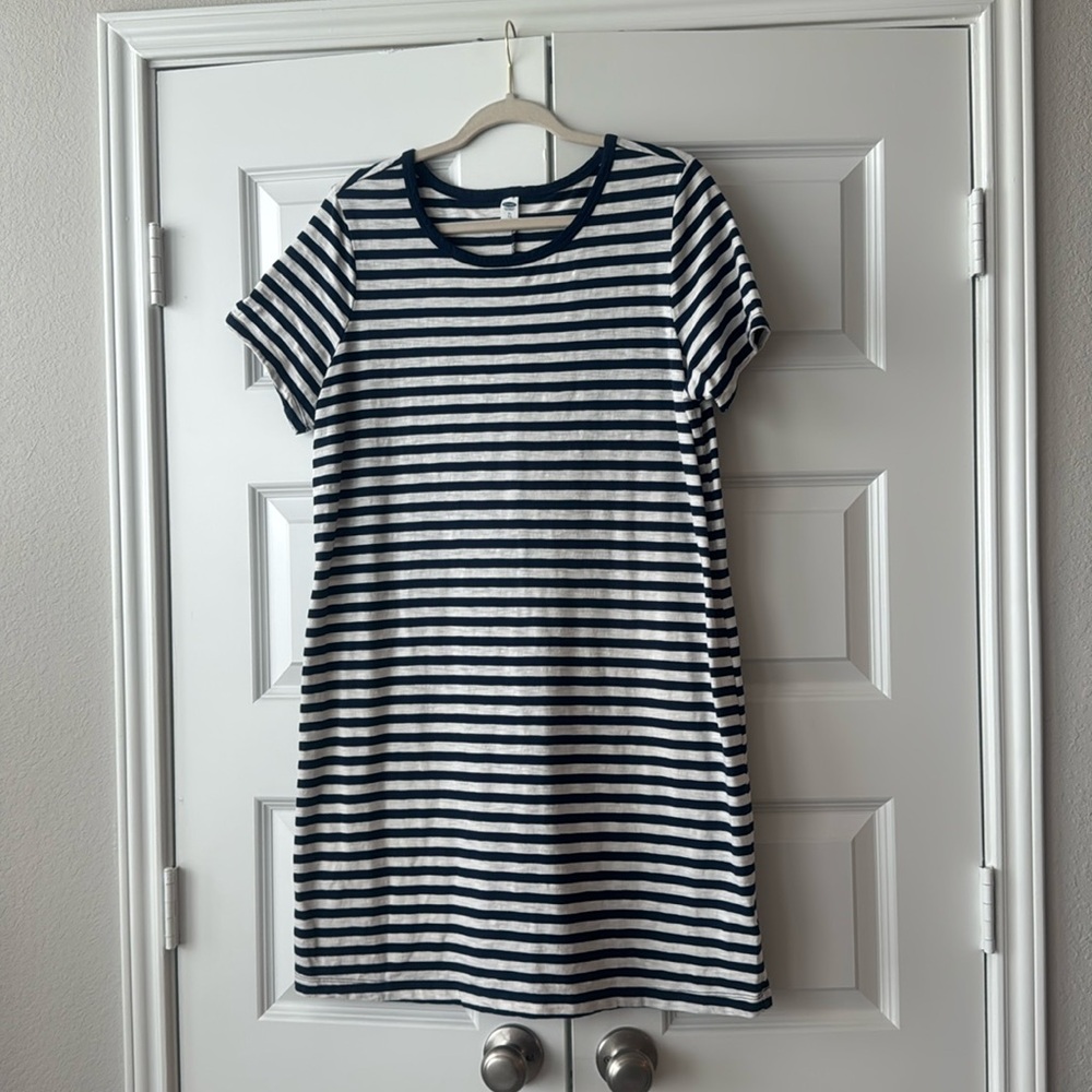Blue and white striped dress